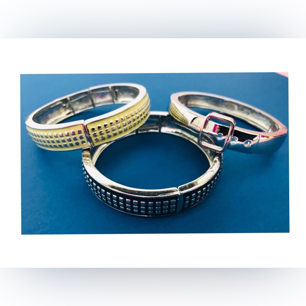 SOLD 3 Stackable Stretch Bangle Bracelets Lia Sophia Rhodium Plated Pixel